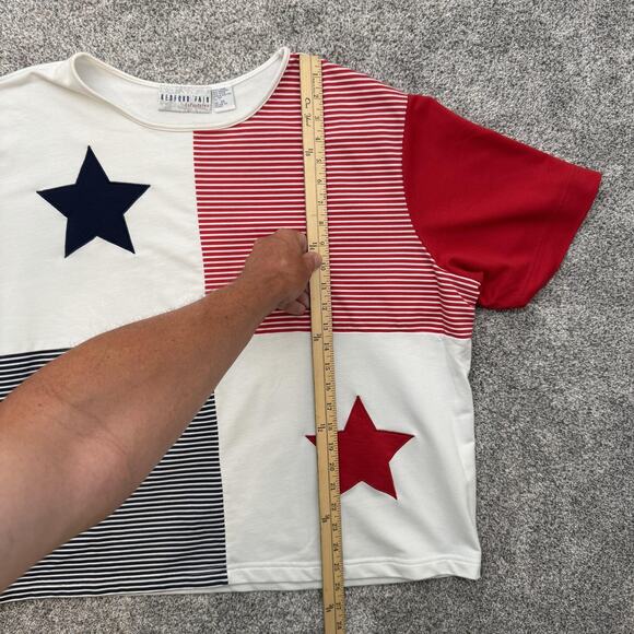 Vintage 80s Bedford Fair Shirt Plus 3X Patchwork Stars Boxy Cropped Americana - Picture 2 of 7